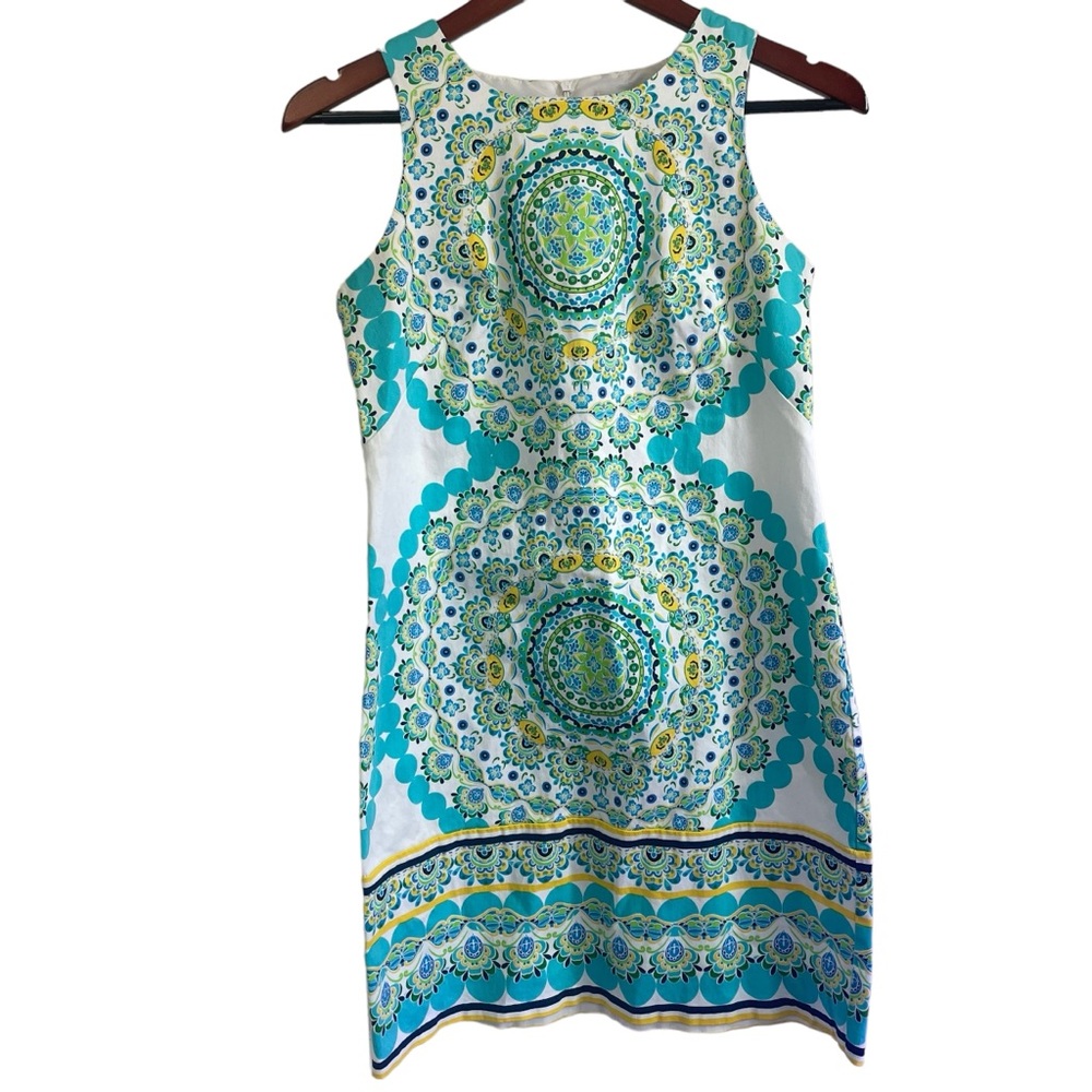 London Times Mandala Print Sleeveless Cotton Mini Shift Dress Size 6